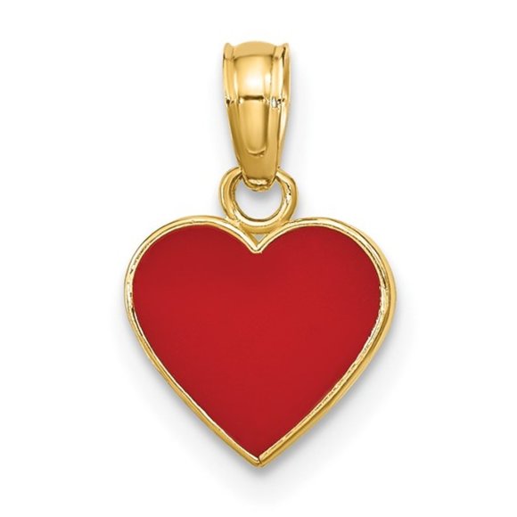 14k Yellow Gold Mini Red enamel heart charm necklace pendant - Picture 4 of 8